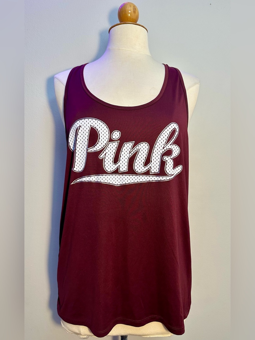 PINK Victoria's Secret Maroon Racerback Tank White Logo Size Large